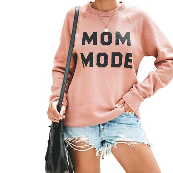 "Mom Mode" Sweatshirt - Light Peachy Pink Pullover - Picture 5 of 8